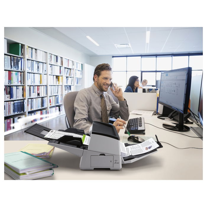 Ricoh fi-7600 Escáner Documentos, 100 ppm, 600x600 DPI, Doble Cara, ADF 300 Hojas, Negro/Blanco