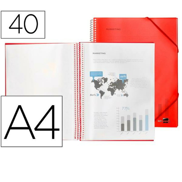 Liderpapel Carpeta de escaparate con espiral roja con 40 fundas DIN A4