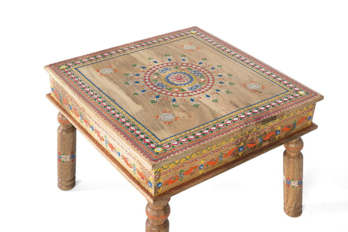 Giner y Colomer Mesa de Centro en Madera de Mango con Detalles Pintados a Mano, Multicolor, 11 cm de Grosor