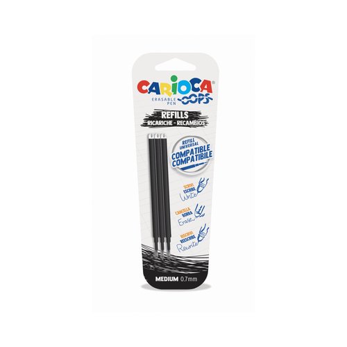 Carioca Recambio Bolígrafo Oops Borrable Negro - Blíster de 3