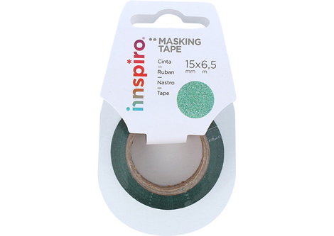 Innspiro Cinta masking tape Serie Glitter purpurina verde 15mm x 6,5m