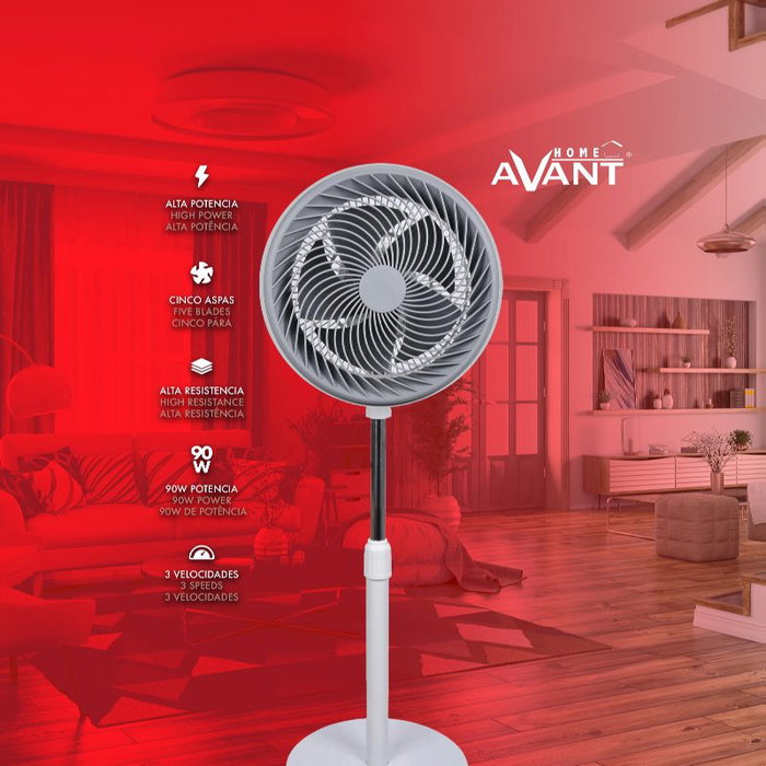 Avant Ventilador de Pie Force 90W, 12 Pulgadas (30 cm) con Base Redonda