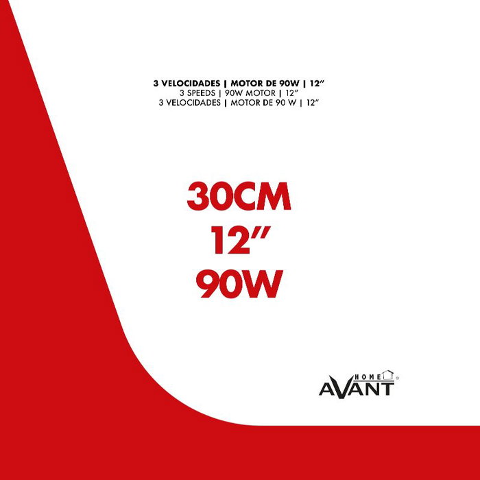 Avant Ventilador de Pie Force 90W, 12 Pulgadas (30 cm) con Base Redonda