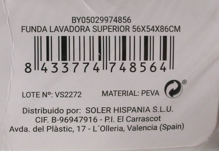 Confortime Funda Lavadora Carga Superior 62 x 56 x 84 cm (18 Unidades)