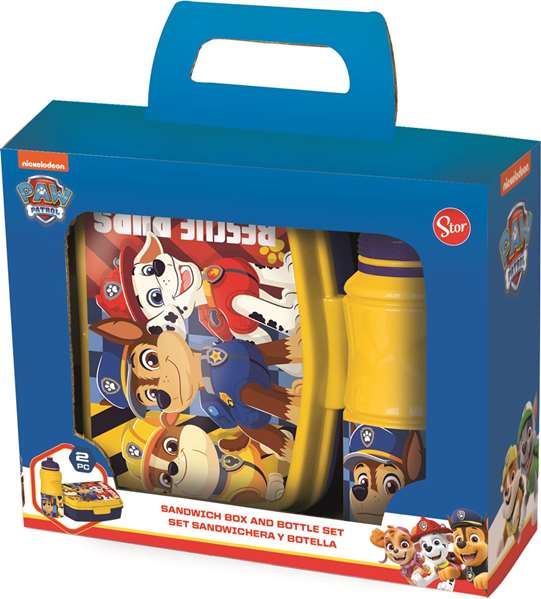Stor - Set 2 Piezas Vuelta al Cole Paw Patrol Boy Rescue Pups con Botella 380 ml y Sandwichera Rectangular, en Caja Regalo, Recomendado +36 Meses