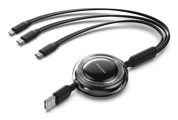 Vention Cable USB Retráctil TRJBBE USB-A a USB-C/Lightning 1,1m Negro Vention Cable USB Retráctil TRJBBE USB-A a USB-C/Lightning 1,1m Negro