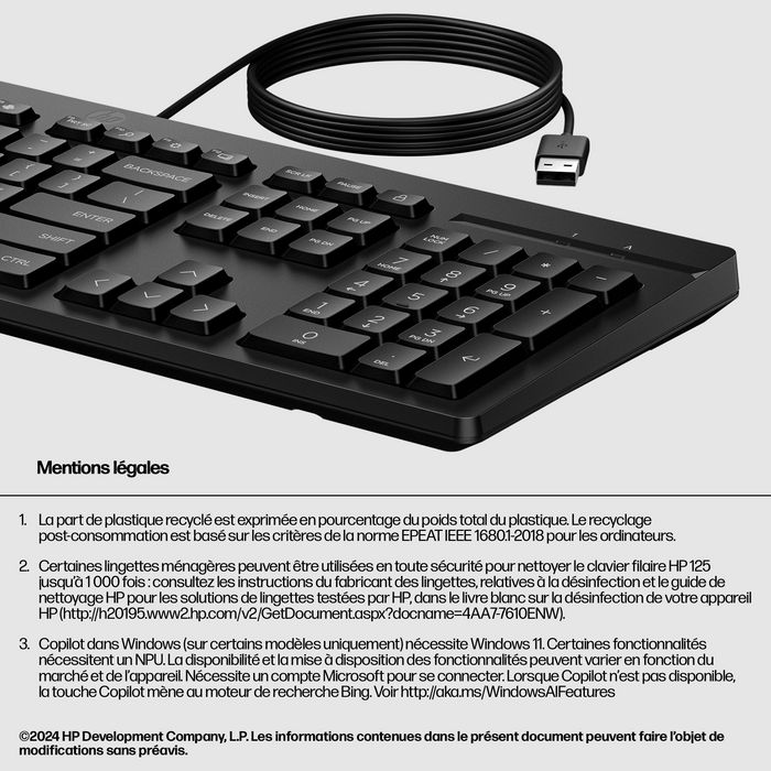 HP Teclado con Cable 125 NOR para Productividad Diaria