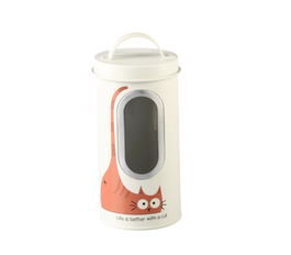 DKD Home Decor Bote de Metal de 900ml para Comida de Gato, Beige