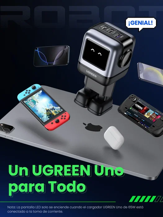 UGREEN Nexode RG 65W 3-Port GaN Cargador de robot Gris