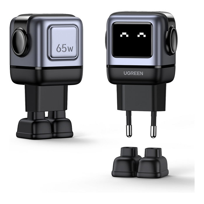 UGREEN Nexode RG 65W Cargador Rápido GaN 3 Puertos (2 USB-C + 1 USB-A) Para Portátil y Móvil - Enchufe UE, Color Gris