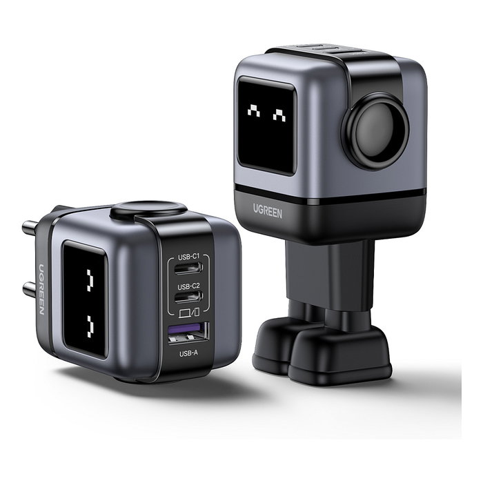 UGREEN Nexode RG 65W Cargador Rápido GaN 3 Puertos (2 USB-C + 1 USB-A) Para Portátil y Móvil - Enchufe UE, Color Gris