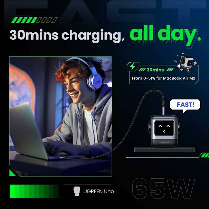 Ugreen Nexode RG 65W 3-Port GaN Gris