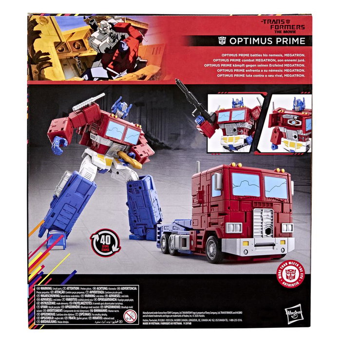 Hasbro Transformers Studio Series Optimus Prime Figura de Acción 40 Aniversario Edición Película 1986 Transformable 40 Pasos Robot Camión con Bláster y Matriz de Liderazgo