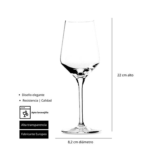 Summa Copa Mesa Andia - Copa de vino de cristal, 22.5 cm de alto, capacidad 49 cl, diámetro 90 mm, borde fino (Set de 6)