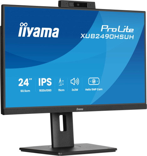 Iiyama Monitor 24" XUB2490HSUH-B2 Full HD IPS 75Hz 1ms con Altavoces, Webcam 5MP, HDMI, DisplayPort, USB, Altura Ajustable y Pivote Iiyama Monitor 24" XUB2490HSUH-B2 Full HD IPS 75Hz 1ms con Altavoces, Webcam 5MP, HDMI, DisplayPort, USB, Altura Ajustable y Pivote