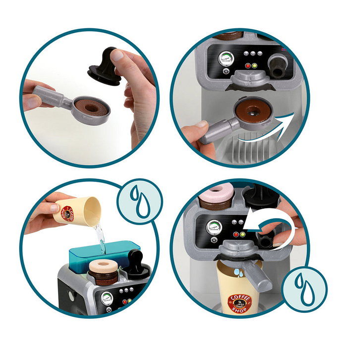 Theo Klein My Market Barista Espressomaschine, Máquina de Café de Juguete Multicolor para Niños de 3 Años