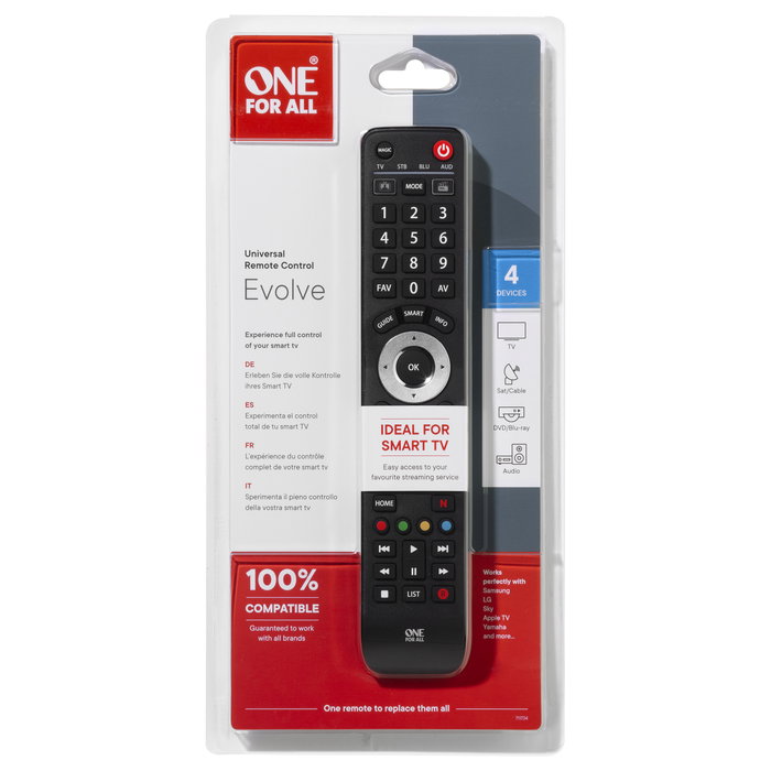 One For All Evolve 4 Mando Universal para 4 Dispositivos Negro One For All Evolve 4 Mando Universal para 4 Dispositivos Negro