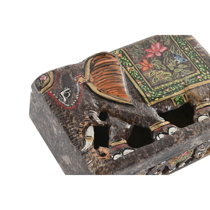 DKD Home Decor Caja de Piedra Elefante Tallado Marrón