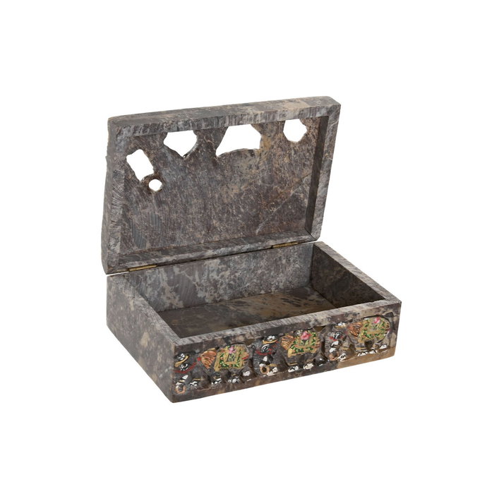 DKD Home Decor Caja de Piedra Elefante Tallado Marrón