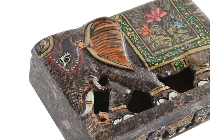 DKD Home Decor Caja de Piedra Elefante Tallado Marrón