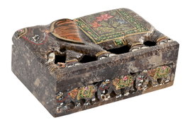 DKD Home Decor Caja de Piedra Elefante Tallado Marrón