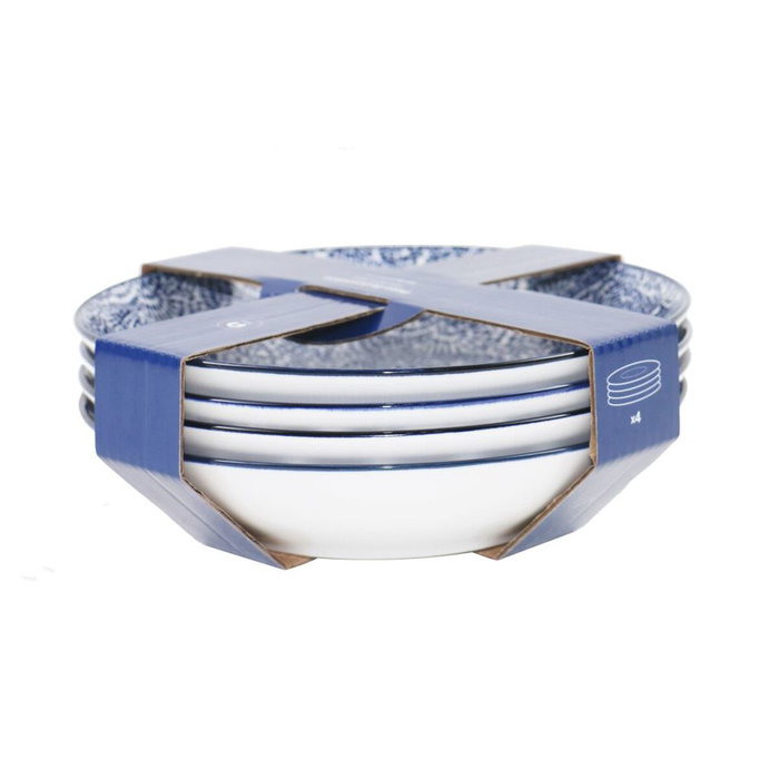 DKD Home Decor Set de 4 Platos de Porcelana Azul y Blanco 20x20x4 cm DKD Home Decor Set de 4 Platos de Porcelana Azul y Blanco 20x20x4 cm
