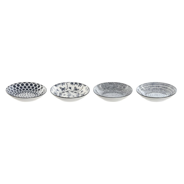 DKD Home Decor Set de 4 Platos de Porcelana Azul y Blanco 20x20x4 cm DKD Home Decor Set de 4 Platos de Porcelana Azul y Blanco 20x20x4 cm