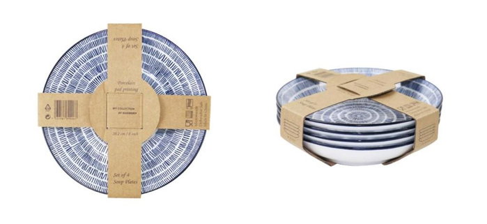 DKD Home Decor Set de 4 Platos de Porcelana Azul y Blanco 20x20x4 cm DKD Home Decor Set de 4 Platos de Porcelana Azul y Blanco 20x20x4 cm