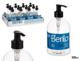 Berilo Bote Dosificador Plástico PET Negro/Transparente 500 ml 8 x 16.5 x 8 cm para Uso Cosmético (Set de 12)