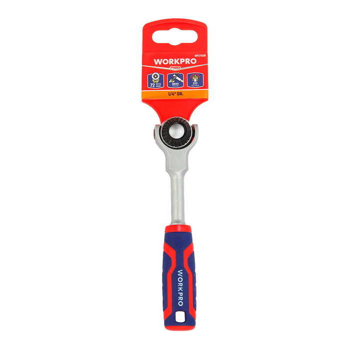 Workpro Llave de carraca cabeza articulada ¼ pulg, 72 dientes