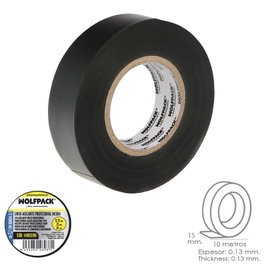 WOLFPACK LINEA PROFESIONAL Cinta Aislante Profesional Negra 15 mm x 10 m