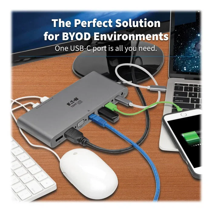 Tripp Lite U442-DOCK4-INT Docking Station USB-C con Triple Pantalla 4K (HDMI, DisplayPort, VGA), Hub USB 3.2 Gen 2 (USB-A/USB-C), Ethernet GbE y Carga PD de 100W