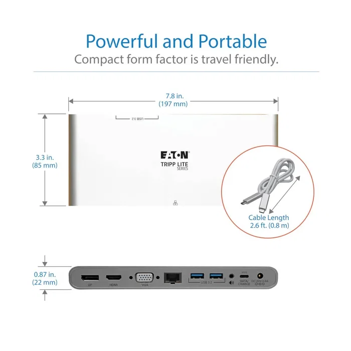 Eaton Docking Station USB-C Triple Display 4K HDMI/DisplayPort VGA Gris