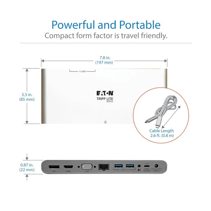 Tripp Lite U442-DOCK4-INT Docking Station USB-C con Triple Pantalla 4K (HDMI, DisplayPort, VGA), Hub USB 3.2 Gen 2 (USB-A/USB-C), Ethernet GbE y Carga PD de 100W