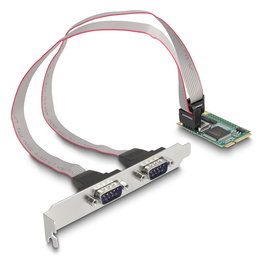 DeLOCK Mini PCIe Karte Full Size a 2 x Seriell RS-232 D-Sub 9 Pin - Tarjeta de Expansión con 2 Puertos Serie para Windows y Linux