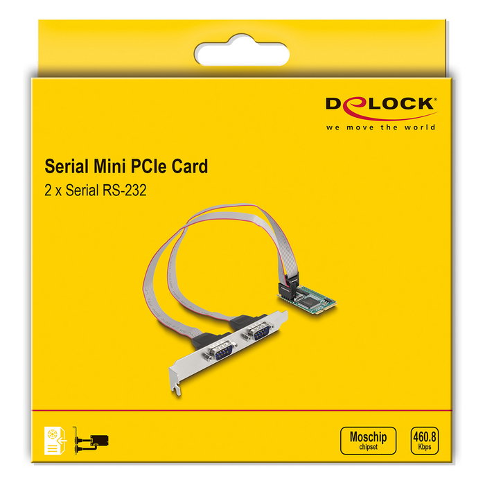 DeLOCK Mini PCIe Karte Full Size a 2 x Seriell RS-232 D-Sub 9 Pin - Tarjeta de Expansión con 2 Puertos Serie para Windows y Linux