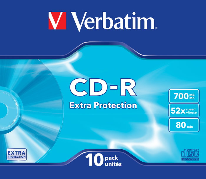 Verbatim CD-R DataLife Extra Protection 700MB 52x (Pack de 10 unidades Slim Case)