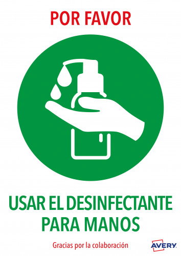 Avery Señales Adhesivas Usar Desinfectante para las Manos DIN A4 (Pack de 2 unidades)