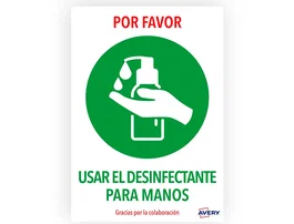 Avery DIN A4 Señal Adhesiva Usar Desinfectante Manos Resistente UV Pack 2 Unidades
