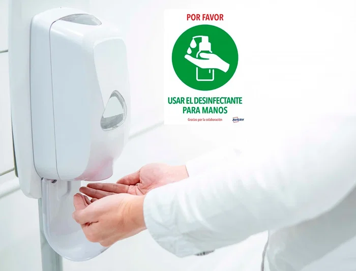 Avery DIN A4 Señal Adhesiva Usar Desinfectante Manos Resistente UV Pack 2 Unidades