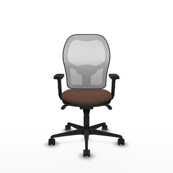 PIQUERAS Y CRESPO Silla de oficina Jorquera con mecanismo Sincro, tela marrón y malla blanca PIQUERAS Y CRESPO Silla de oficina Jorquera con mecanismo Sincro, tela marrón y malla blanca