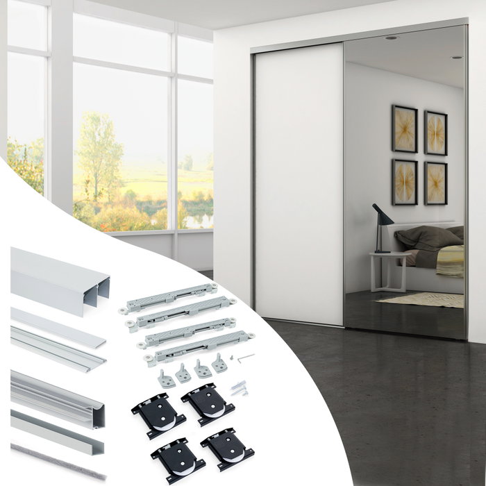 Emuca Kit de herrajes Placard Wave para 2 puertas correderas, cierre suave, anodizado mate Emuca Kit de herrajes Placard Wave para 2 puertas correderas, cierre suave, anodizado mate