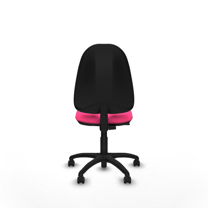 Silla de oficina Algarra con mecanismo Contacto permanente básico tapizada con Similpiel color Rosa. Equipada con Base poliamida negra, Sin brazos y Ruedas de parqué