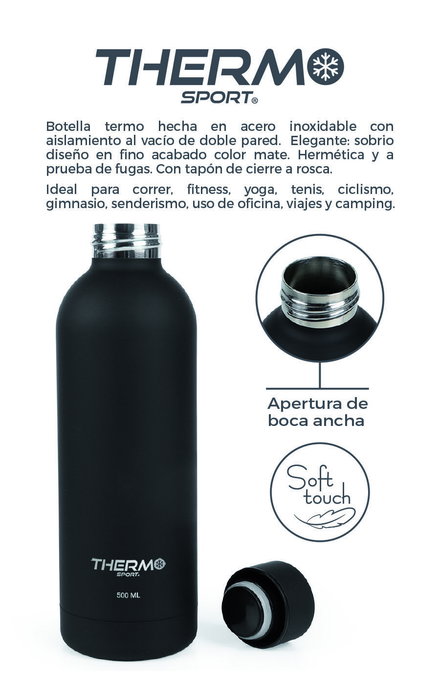 Thermosport Botella Termo Soft Touch 500Ml Negra (6 Unidades)
