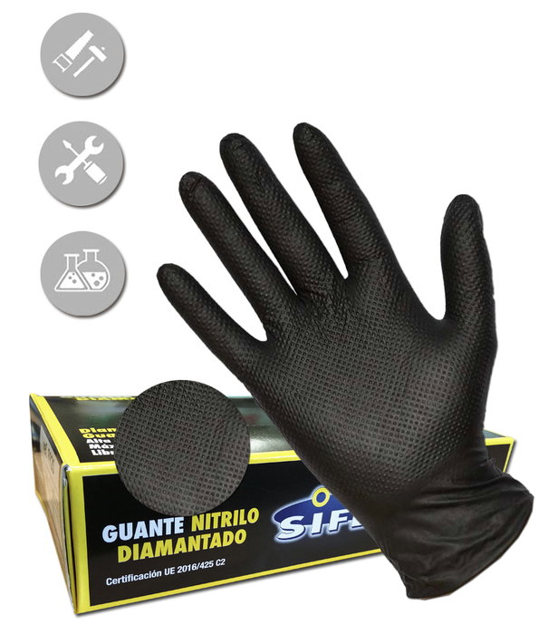 SIFER Guante de Nitrilo Diamantado Negro/Volcano Talla L (50 uds) อาคิว SIFER Guante de Nitrilo Diamantado Negro/Volcano Talla L (50 uds) อาคิว