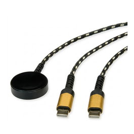 ROLINE USB Split-Ladekabel 60W con Ladepad 15W, Cable Tipo C a C 1.2 m Compatible con Dispositivos Apple, Color Negro/Dorado