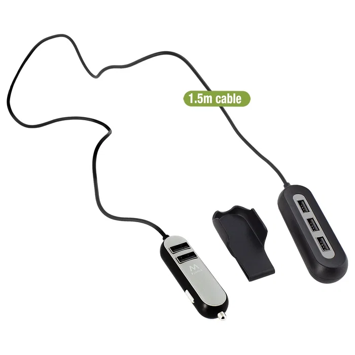 Ewent EW1355 Cargador USB para Coche 5 Puertos 54W (10.8A) con Protección Sobrecarga Negro Gris