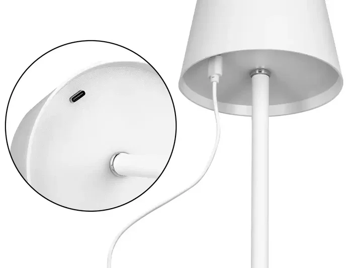 Q-Connect Nova Lámpara de Escritorio LED Recargable USB-C, 2W 200 lm, Temperatura Ajustable 3000K/4000K/6000K, Interruptor Táctil, Metal Blanca