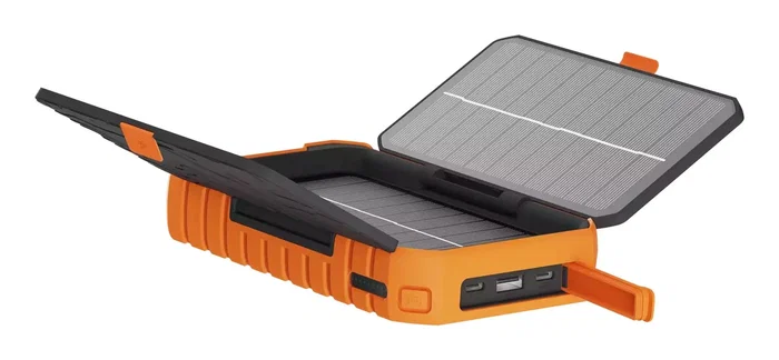 Xtorm XR203 Power Bank Externo 10000 mAh Rugerizado Carga Solar IP65 - Negro/Naranja - 2x USB-C PD 20W, 1x USB-A, Quick Charge 3.0, Linterna