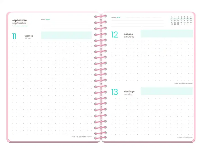 Liderpapel Agenda Escolar Military 2026-2027 Bilingüe A5+ Espiral, Día Página, Papel FSC 80g, Rosa con Pegatinas